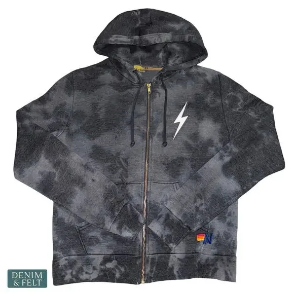 Aviator Nation Hand Dyed Bolt Zip Hoodie Vintage Charcoal Lightning XS Lounge - Picture 3 of 9